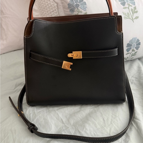 TORY BURCH MEDIUM RADZIWILL LEE BLACK LEATHER DOUBLE BAG - Picture 8 of 10